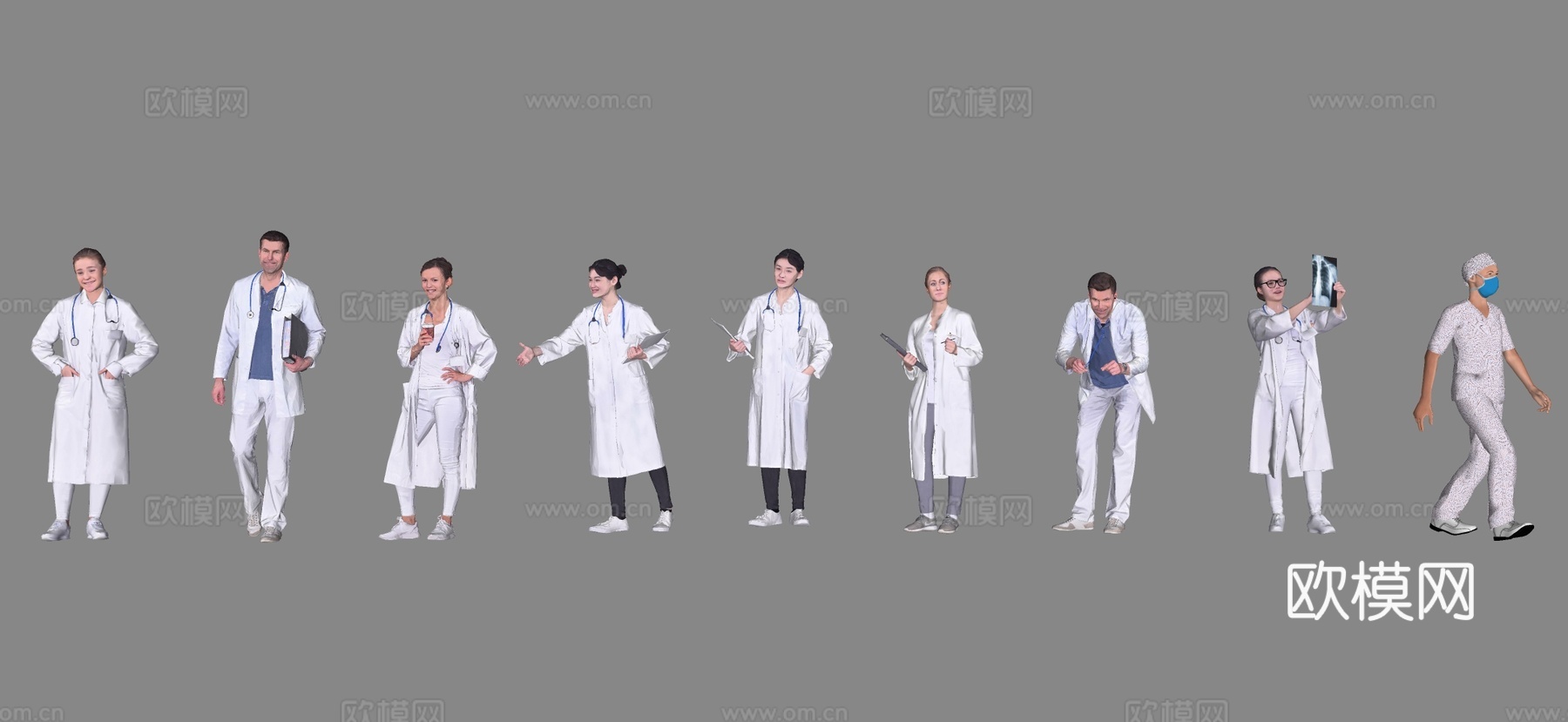 现代医生人物 护士 医务人员su模型下载