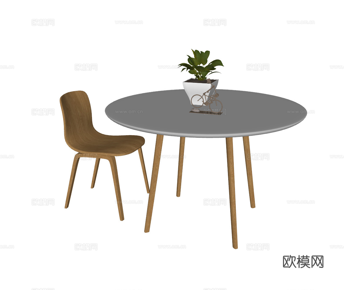 北欧原木休闲桌椅su模型下载