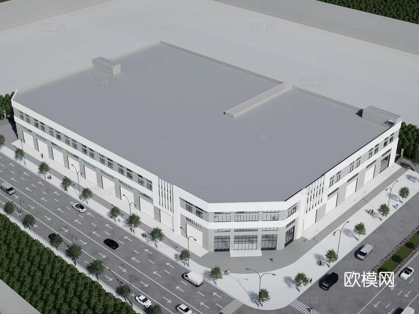 现代工厂厂房su模型下载
