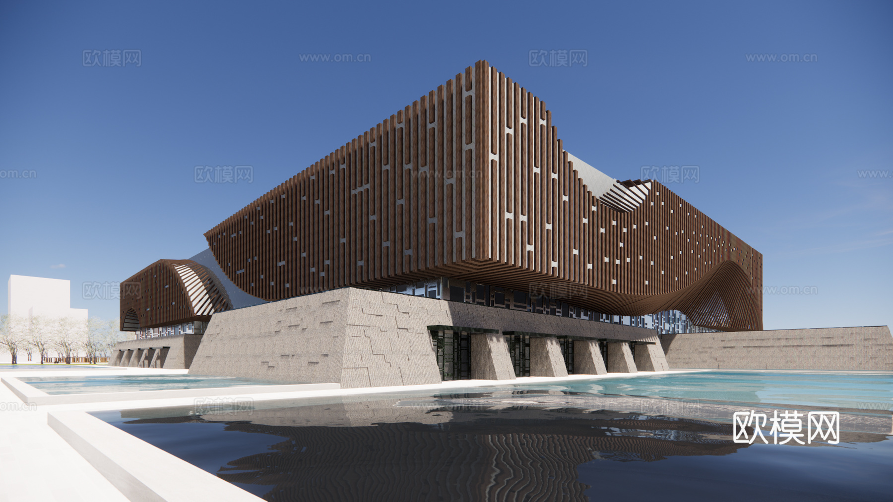 现代文化中心建筑外观su模型下载