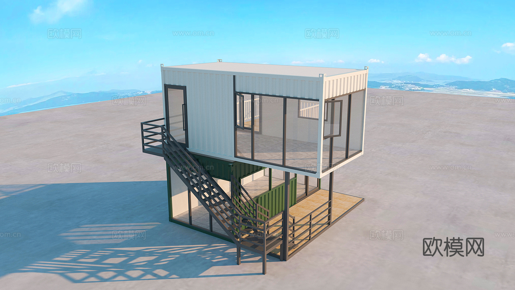 现代集装箱建筑外观su模型下载