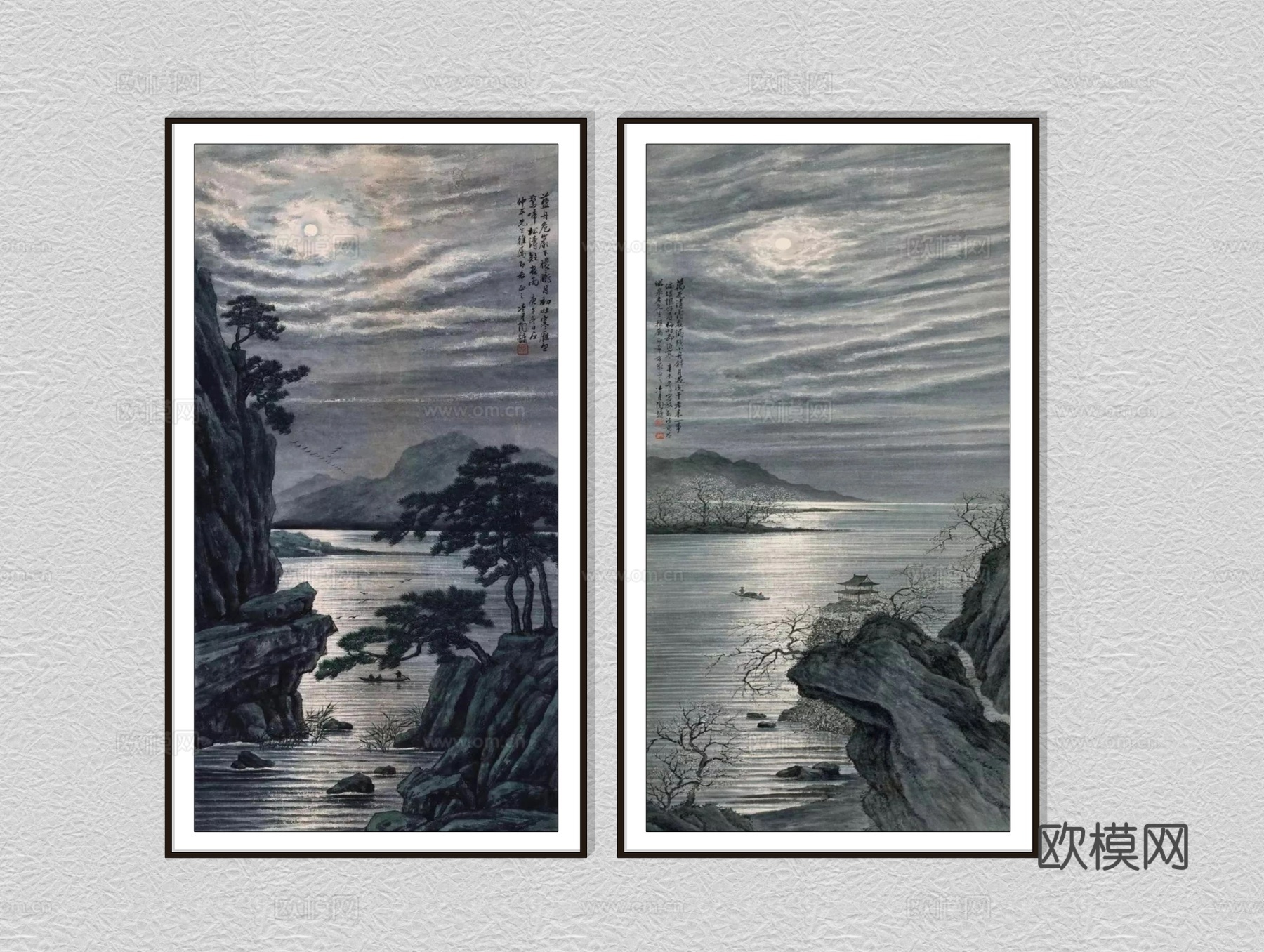 新中式风景装饰画su模型下载