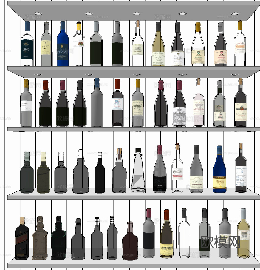 现代红酒酒瓶su模型下载