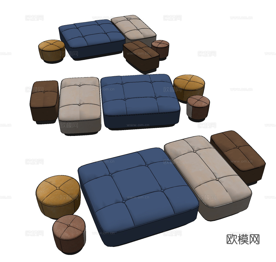 现代布艺沙发凳su模型下载