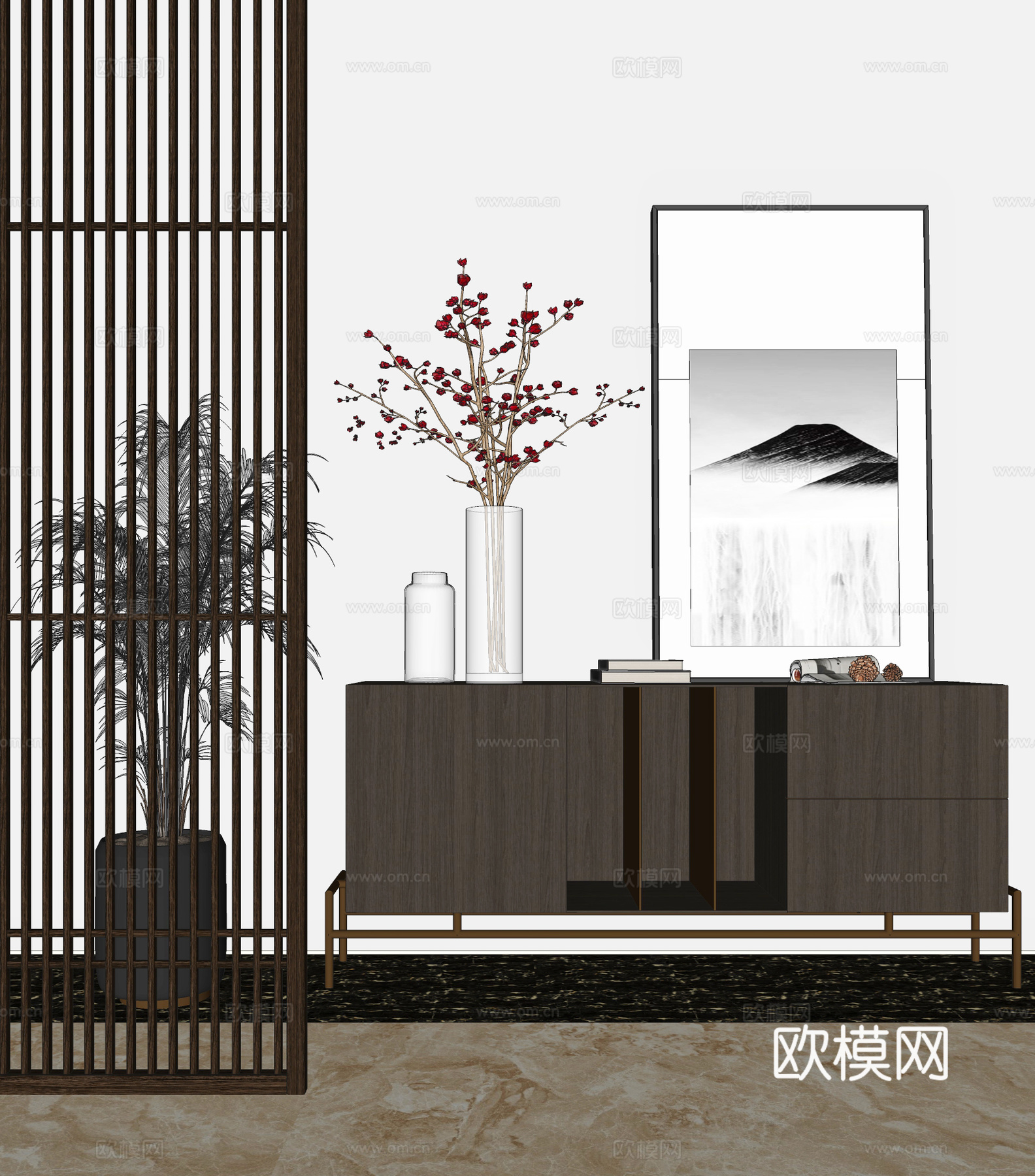 现代玄关边柜su模型下载