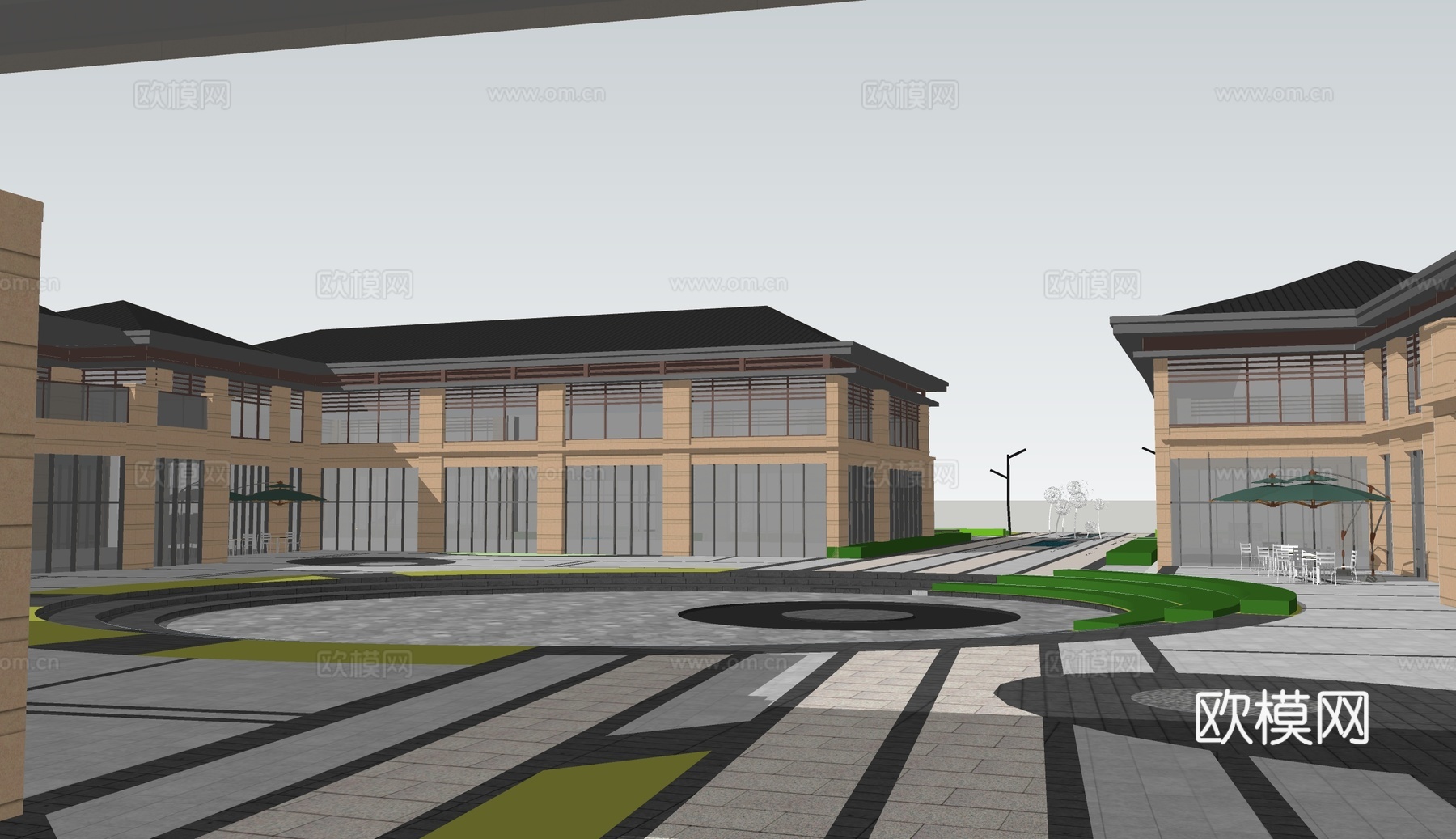 现代商业街su模型下载下载（渲染图1）