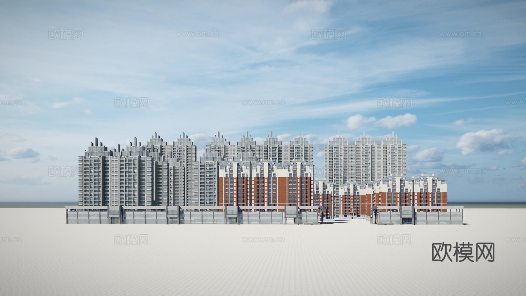 现代住宅楼建筑外观su模型下载