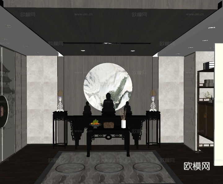 新中式佛堂su模型下载