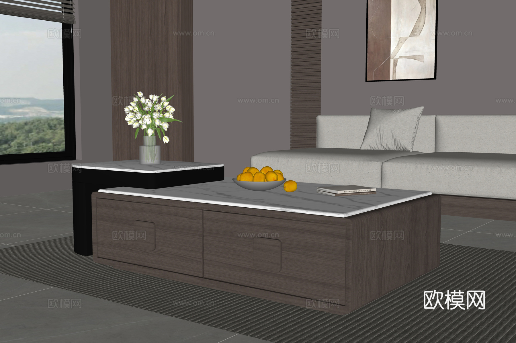 中古风茶几su模型下载（渲染图2）