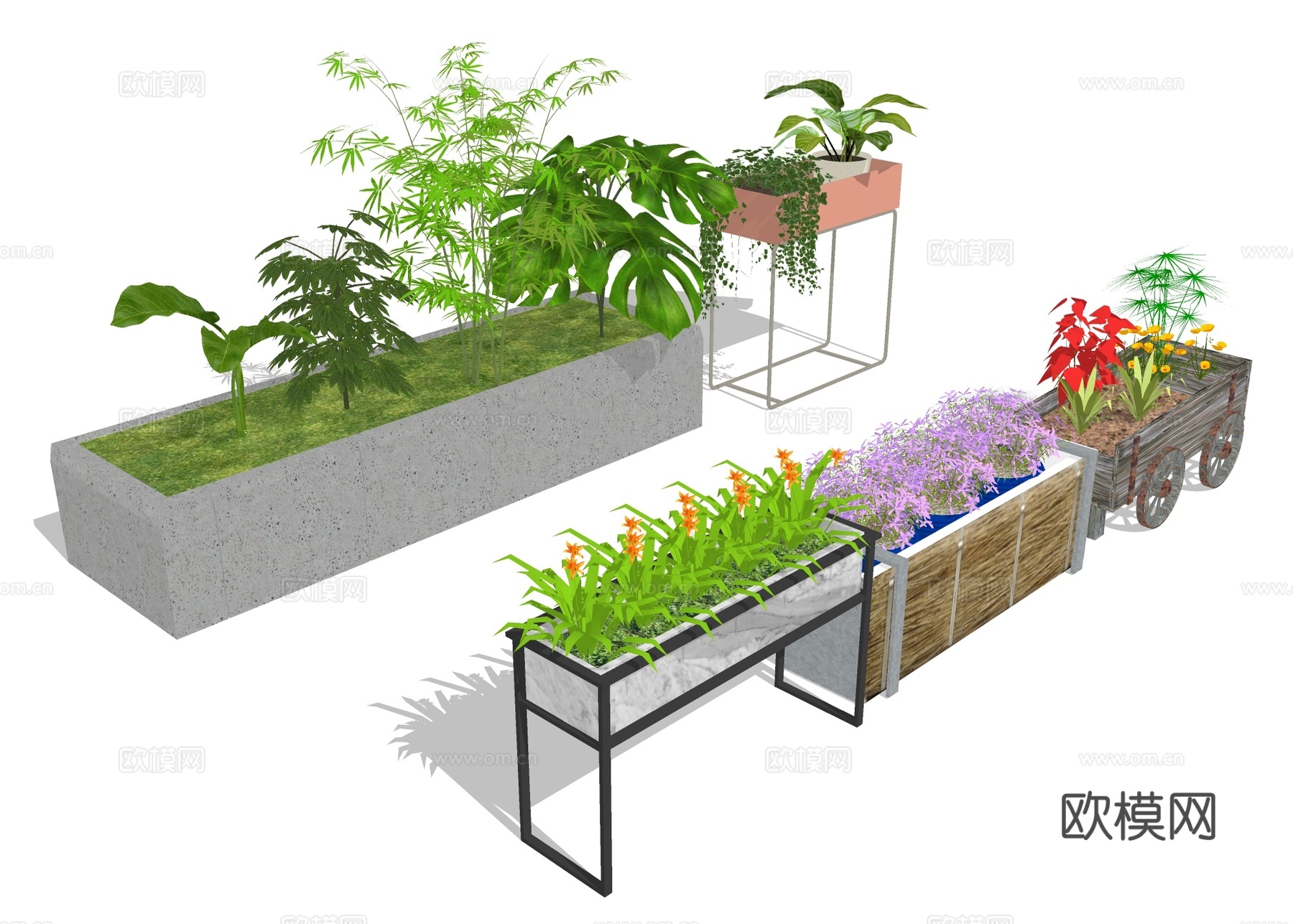 绿植花箱 花钵花架su模型下载