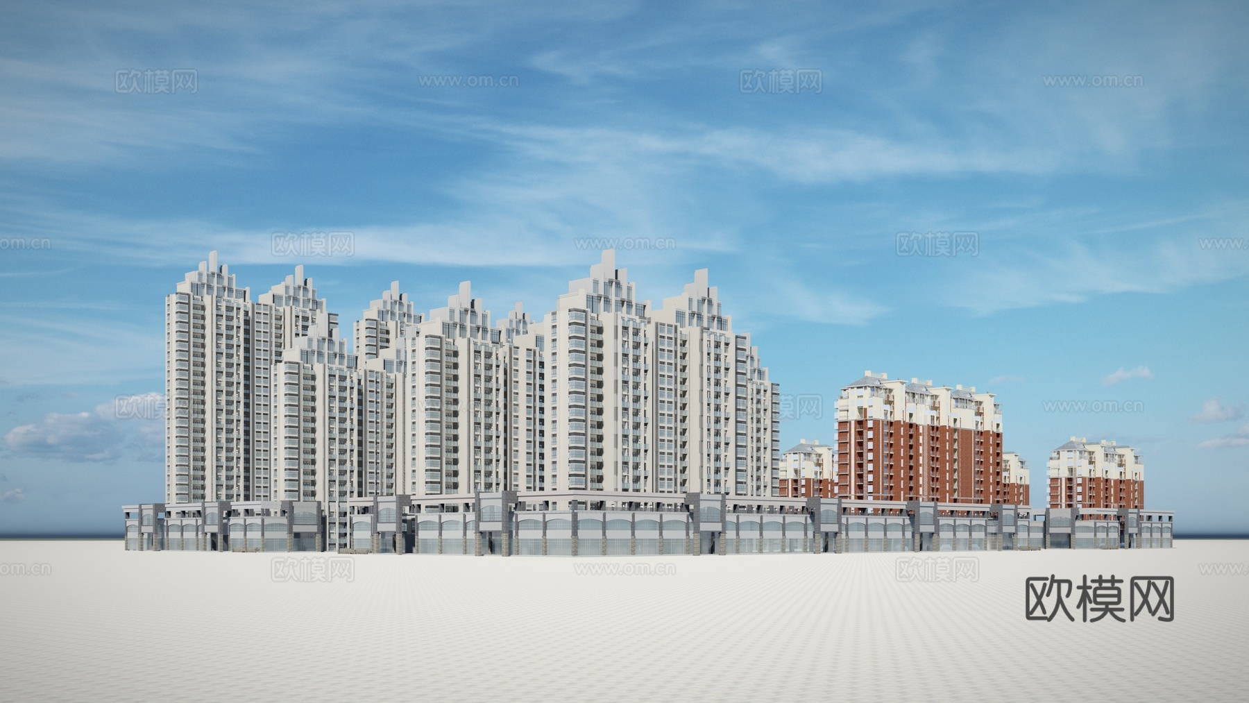 现代住宅楼建筑外观su模型下载