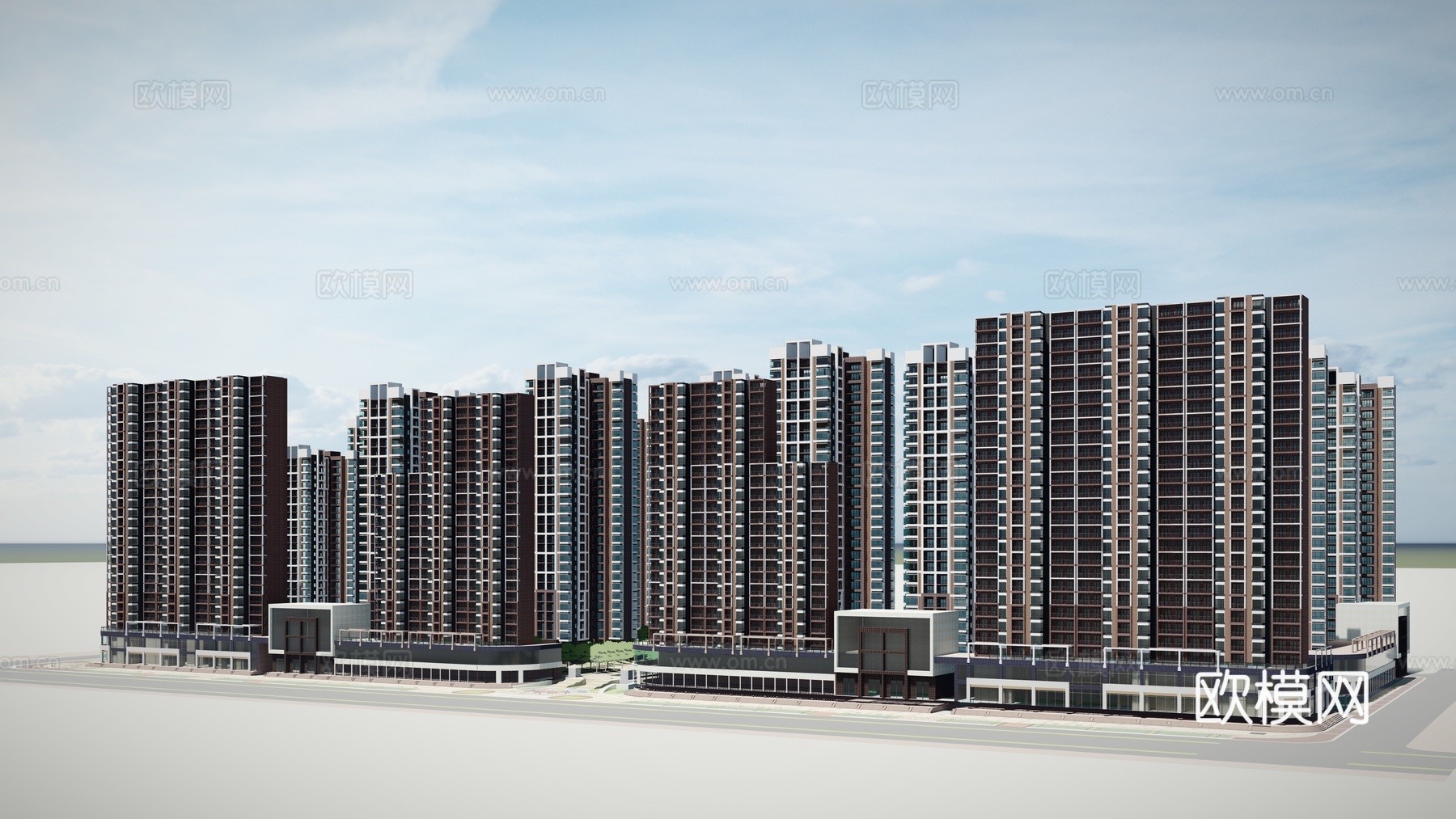 现代住宅小区建筑外观su模型下载