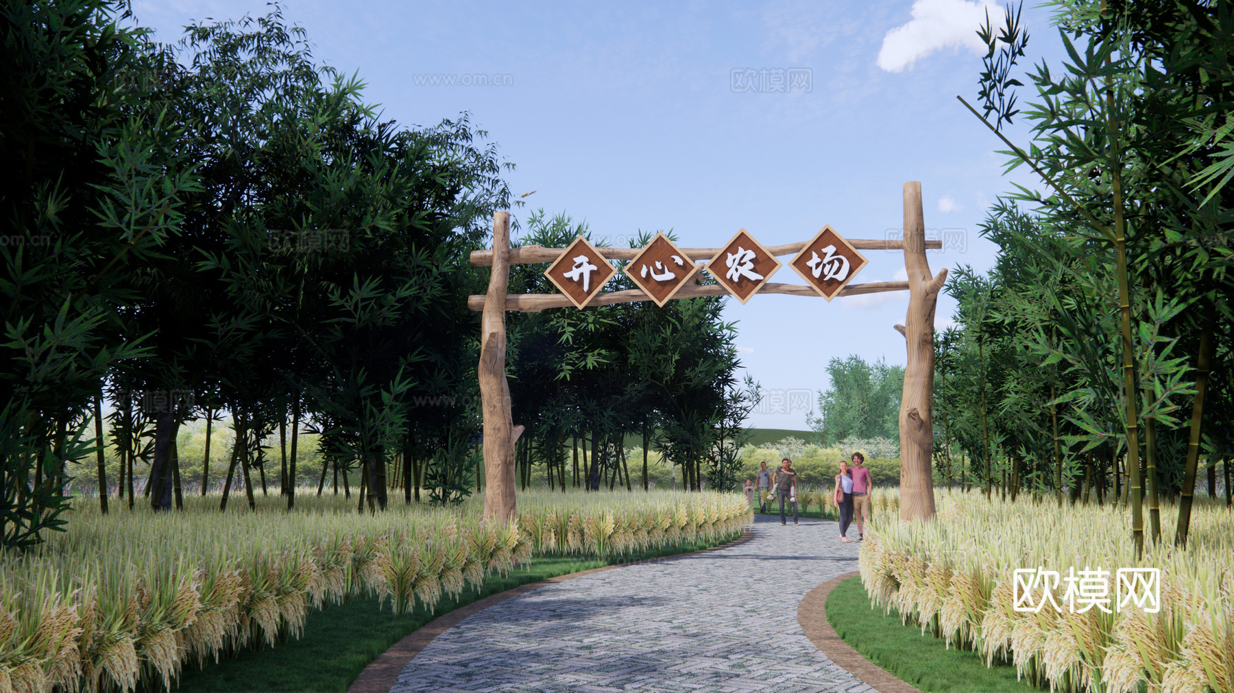 自然风原木牌坊大门su模型下载