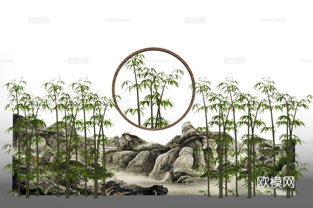 现代假山竹子景观小品su模型下载