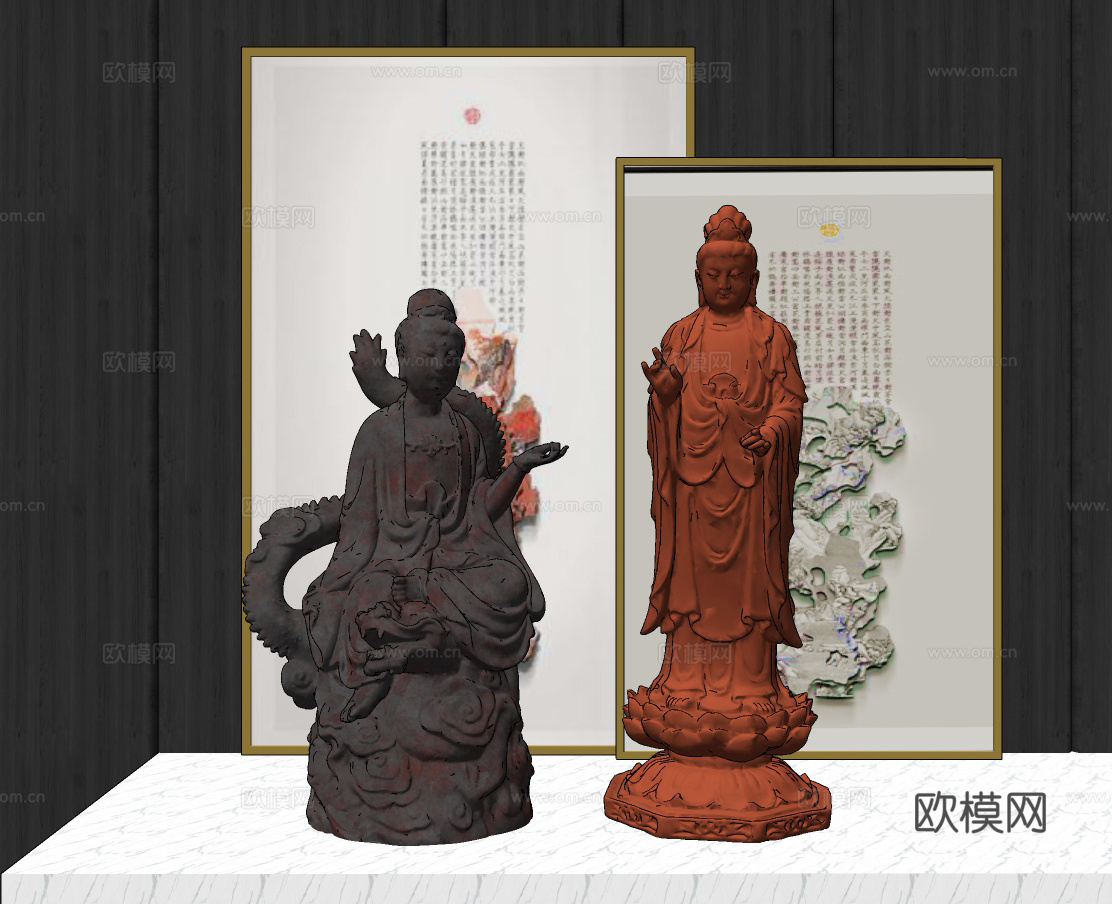 新中式佛像雕塑su模型下载