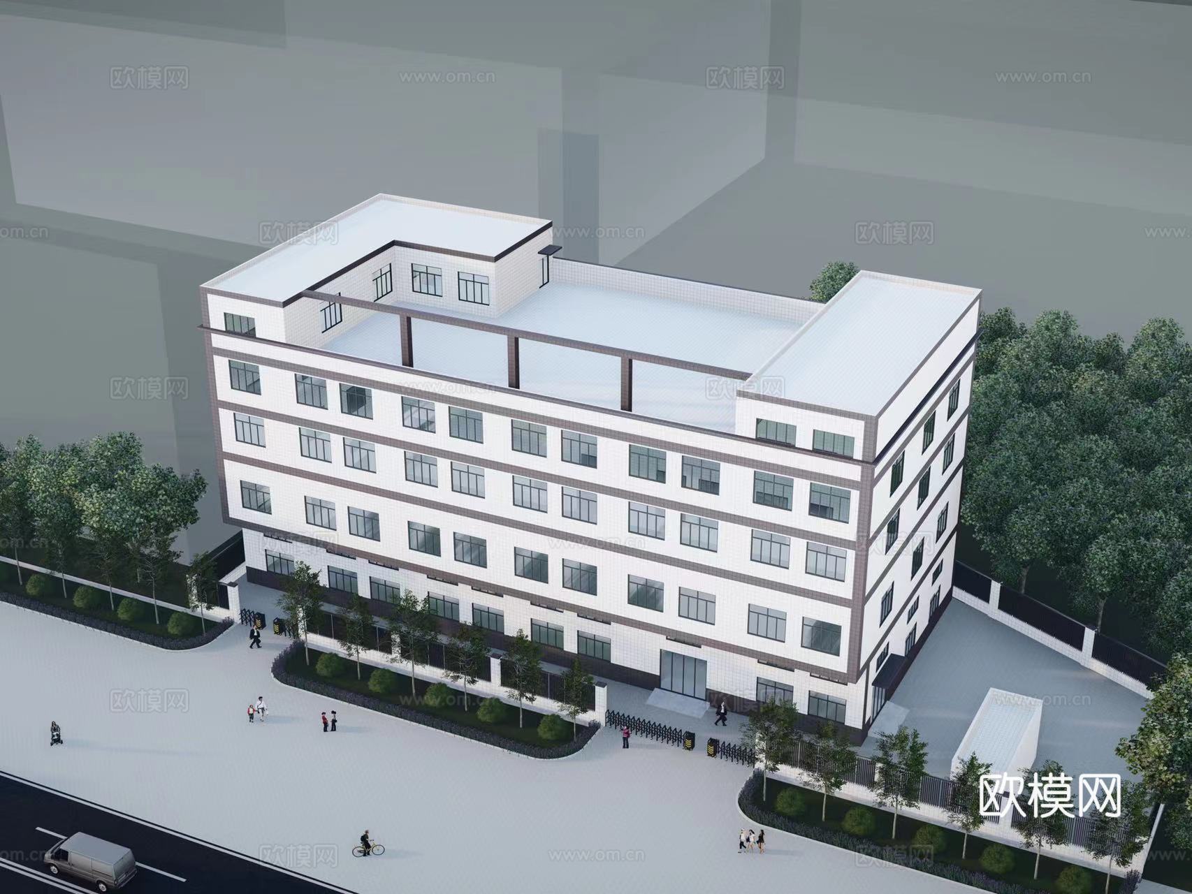 现代工厂厂房建筑外观su模型下载