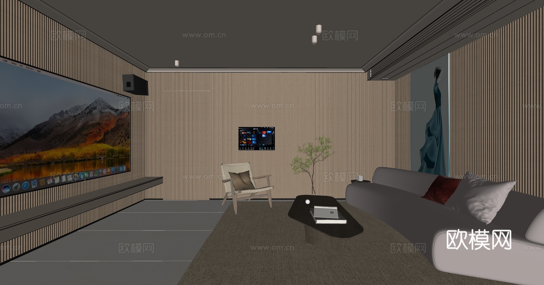 现代影音室su模型下载