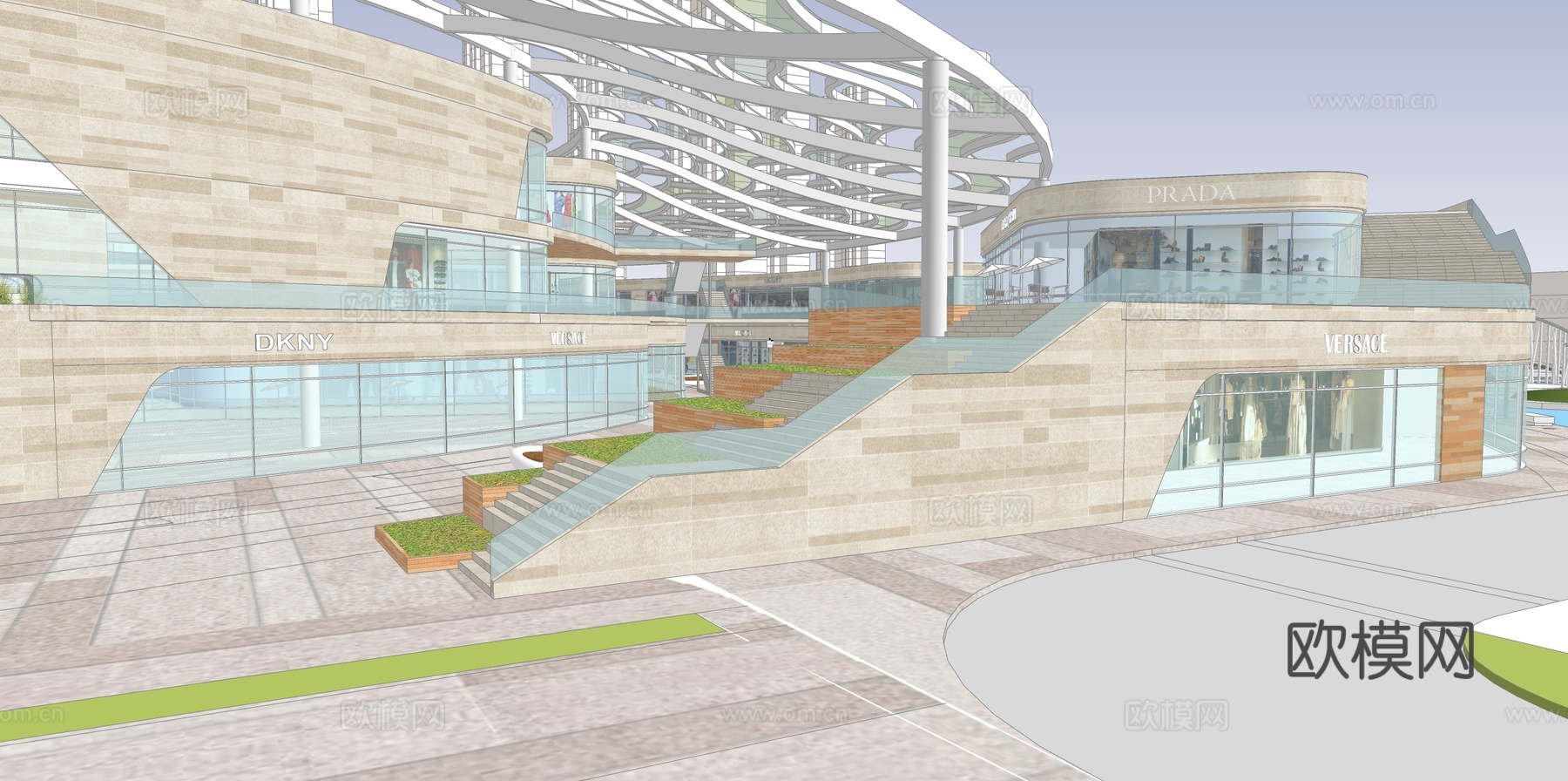 现代商业街su模型下载下载（渲染图3）