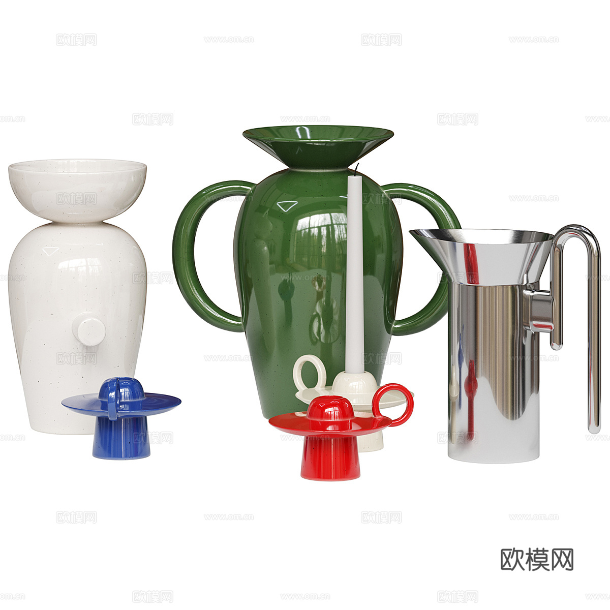 现代陶瓷花瓶 水壶 烛台3d模型