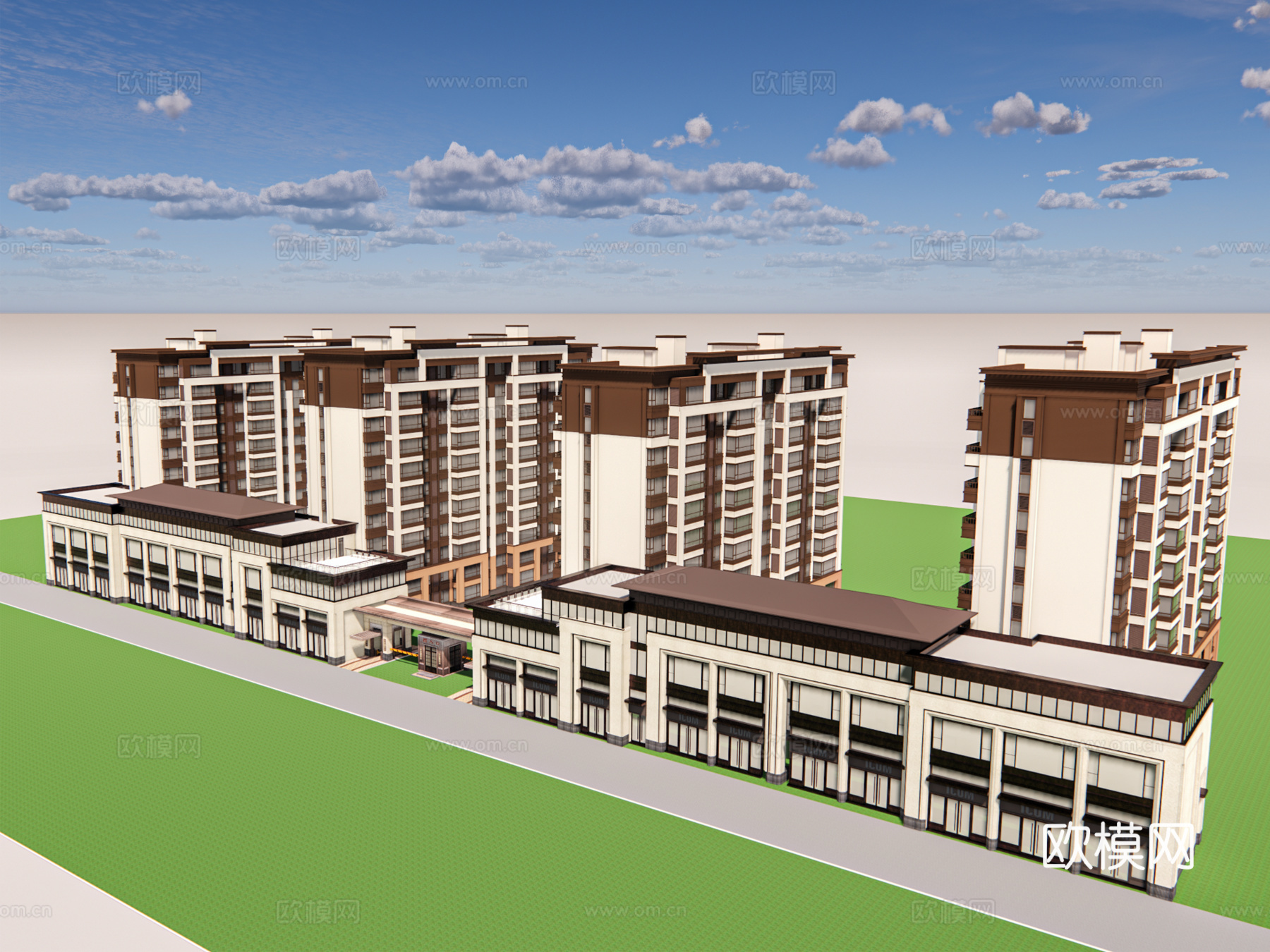 新中式住宅楼建筑外观su模型下载