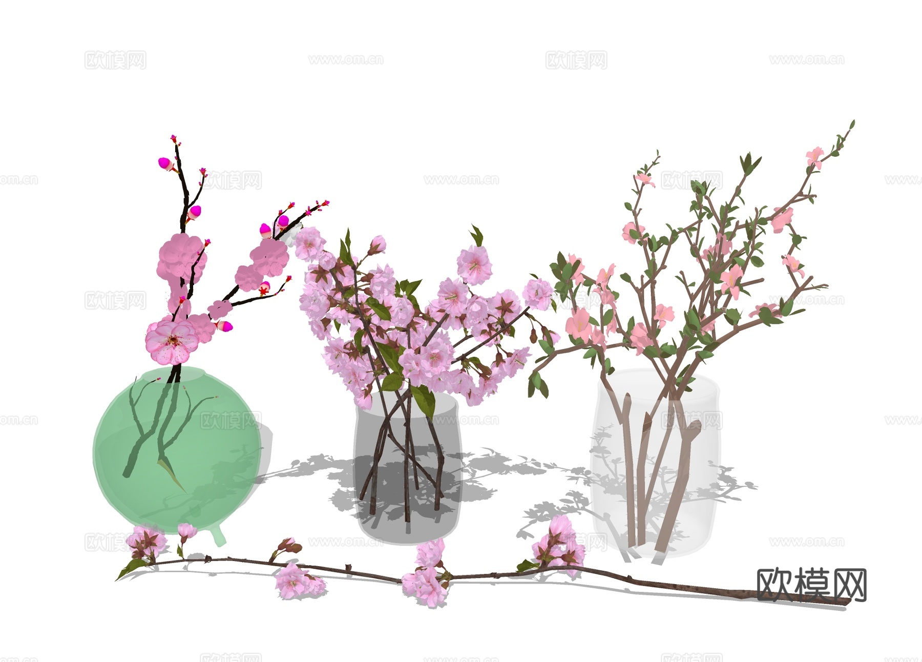 桃花梅花 花束鲜花 花瓶 花艺su模型下载