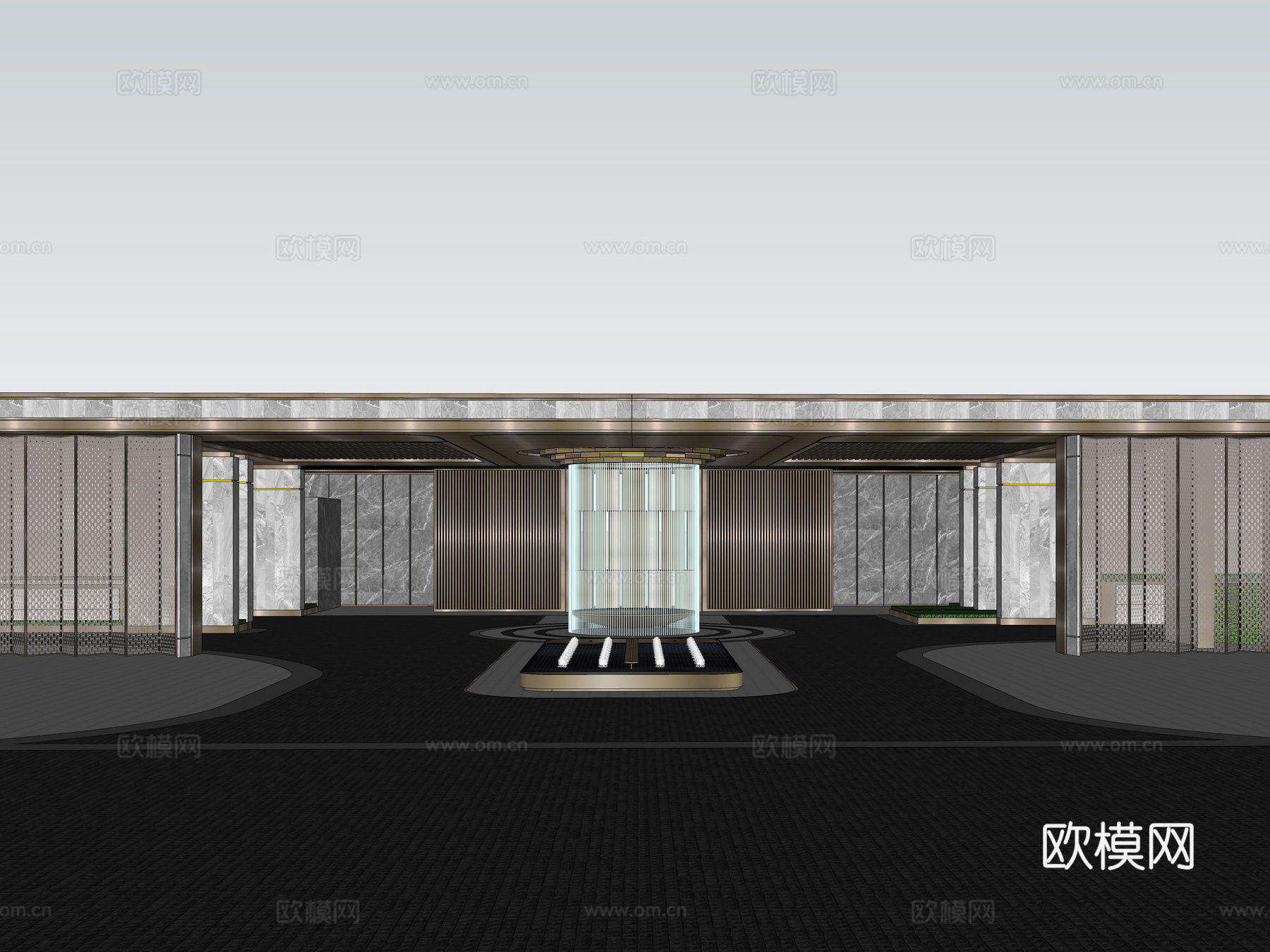 新中式大门 门头su模型下载