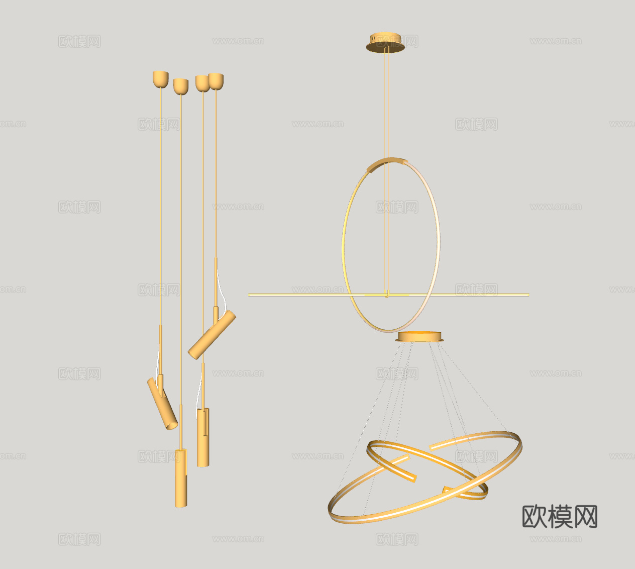 现代金属吊灯su模型下载