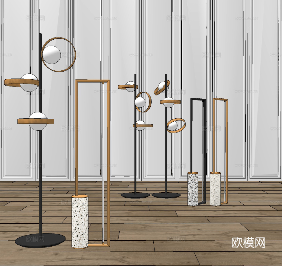 现代金属落地灯su模型下载下载