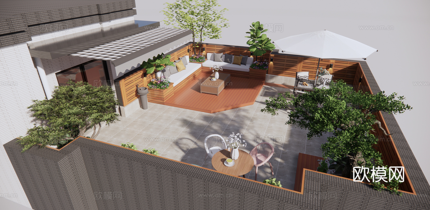 现代屋顶花园su模型下载