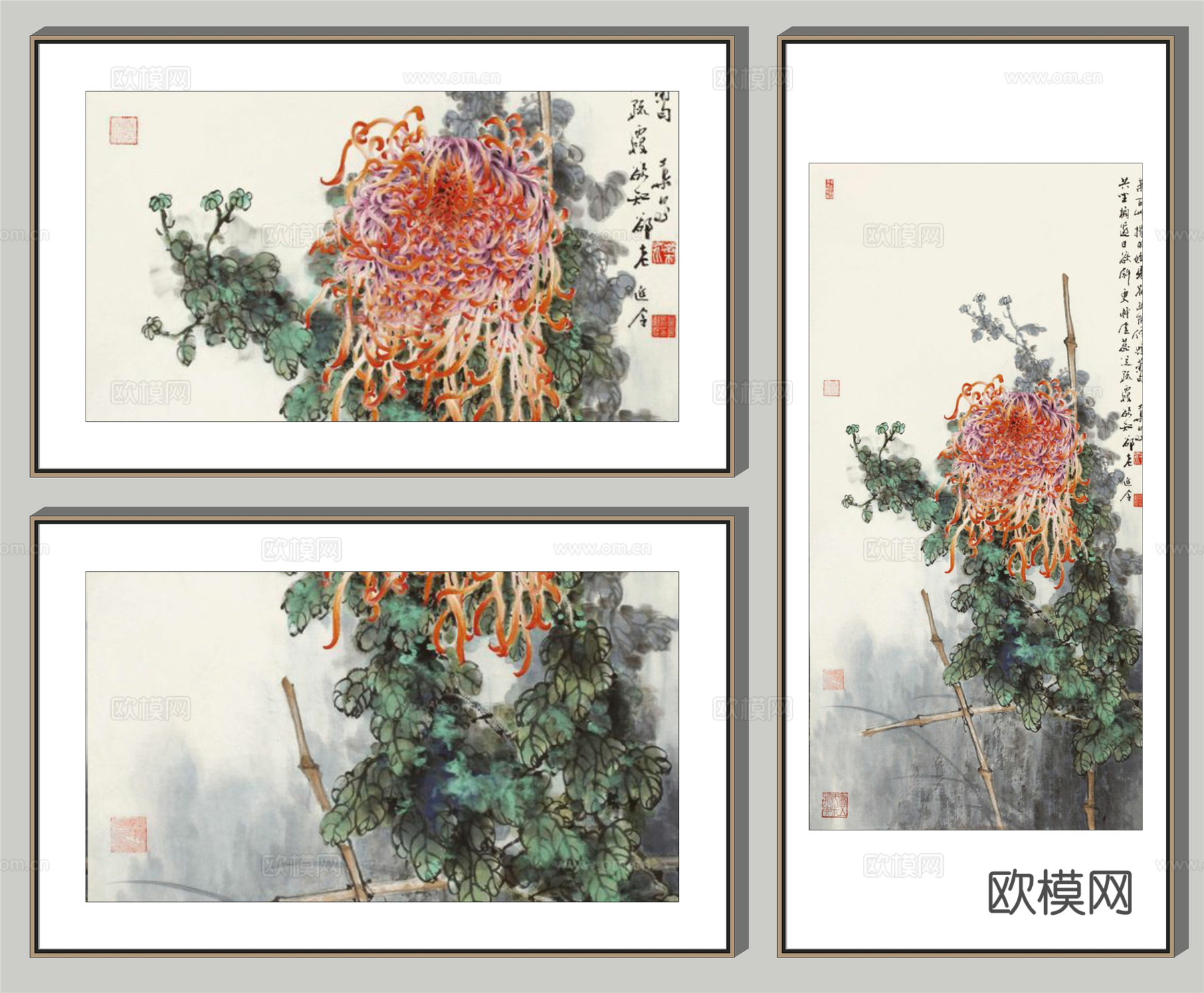 新中式装饰画su模型下载