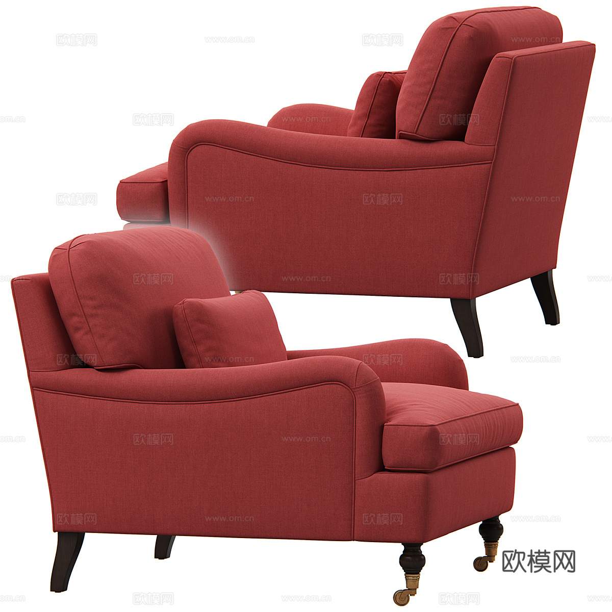 美式简约红色布艺扶手椅3d模型