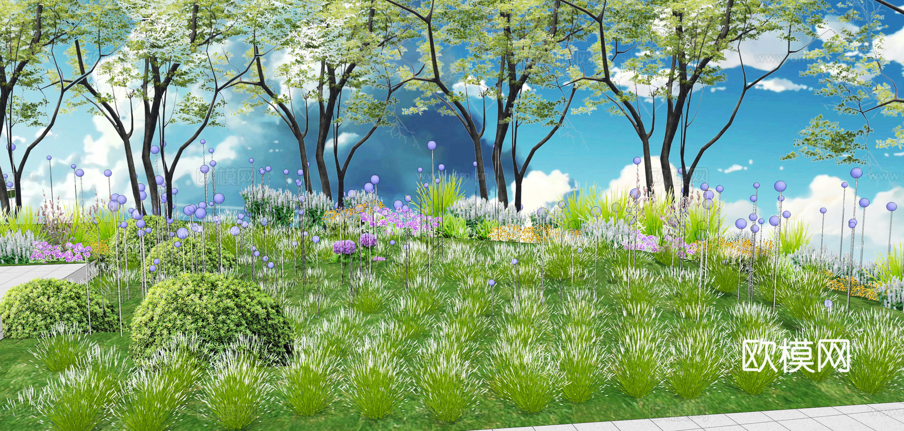 现代花镜灌木景观小品su模型下载