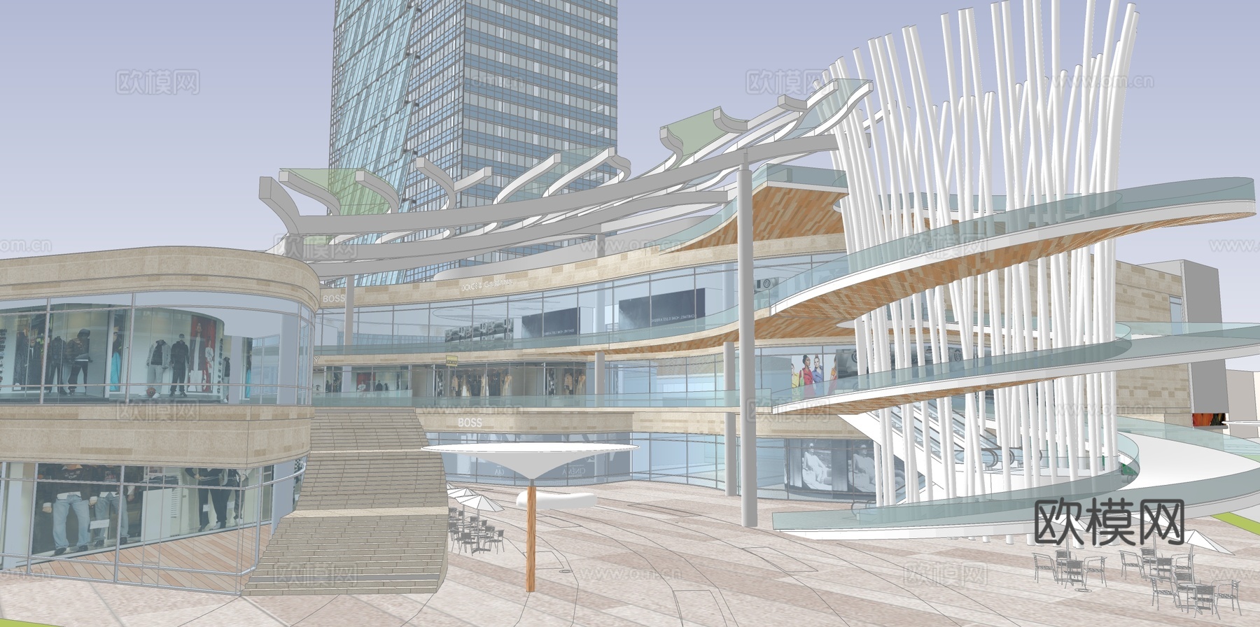 现代商业街su模型下载下载（渲染图4）