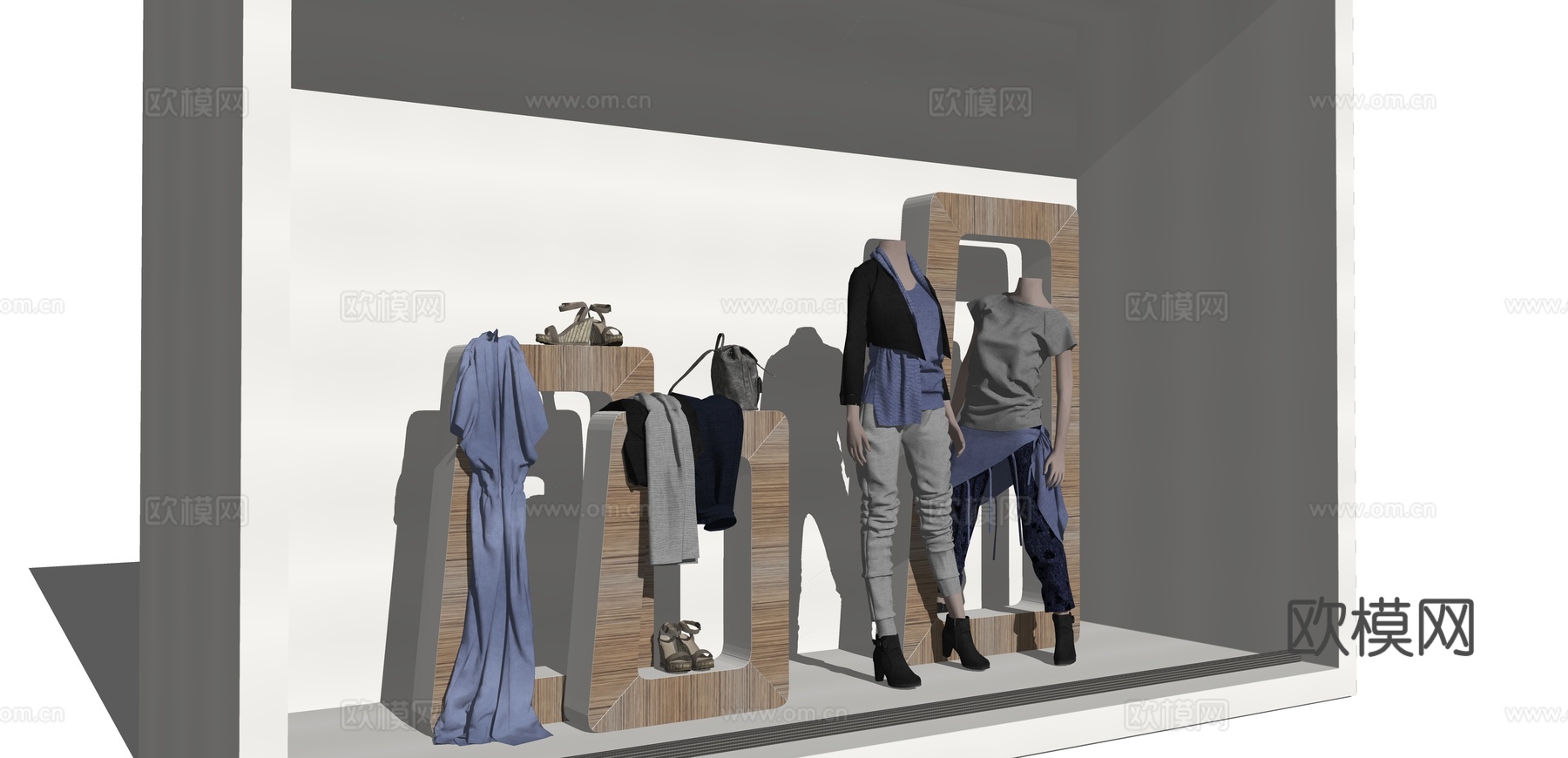 现代服装店橱柜su模型下载