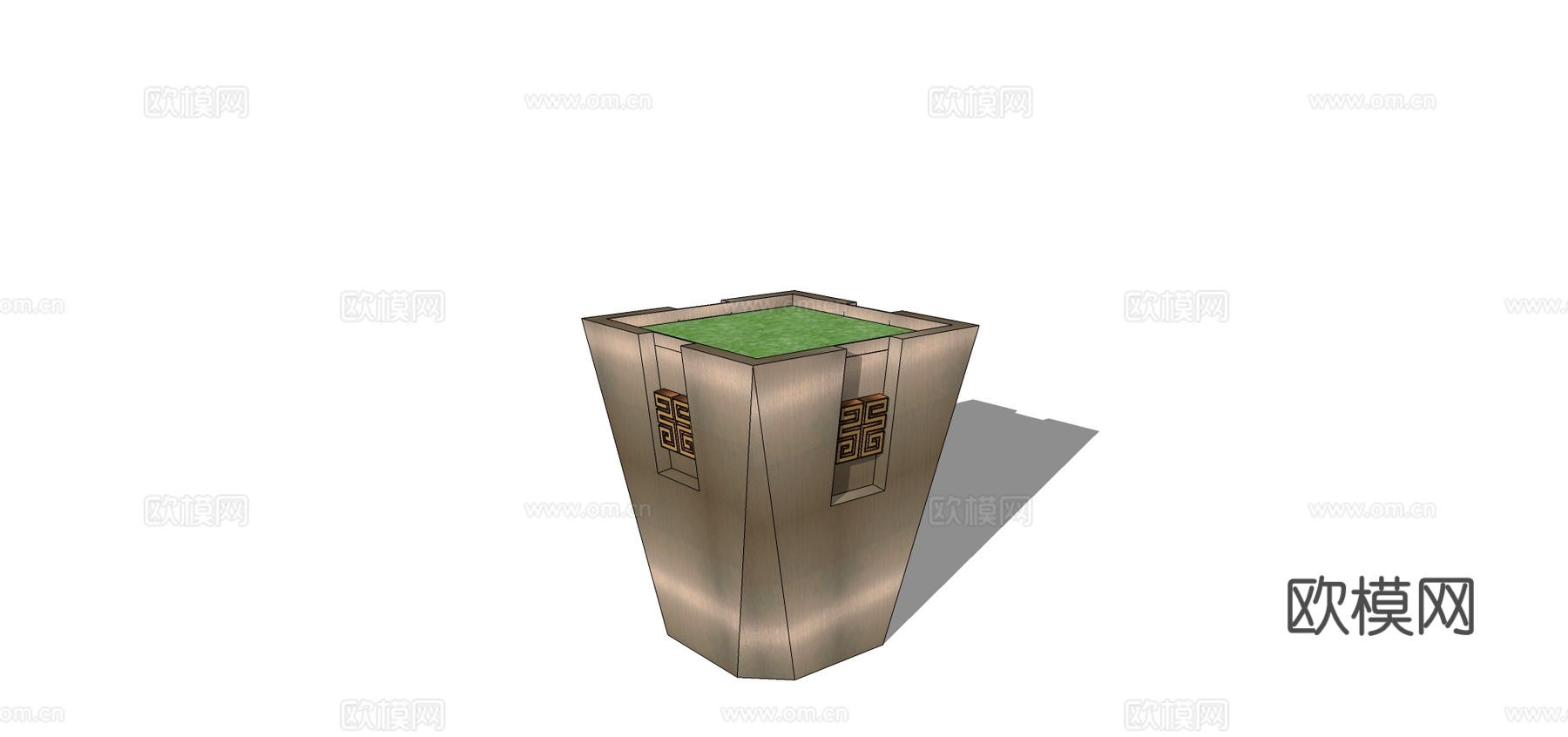 新中式花坛花钵su模型下载
