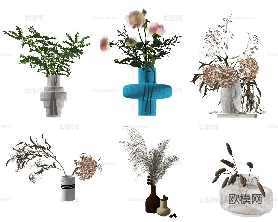 现代花瓶花艺插花su模型下载
