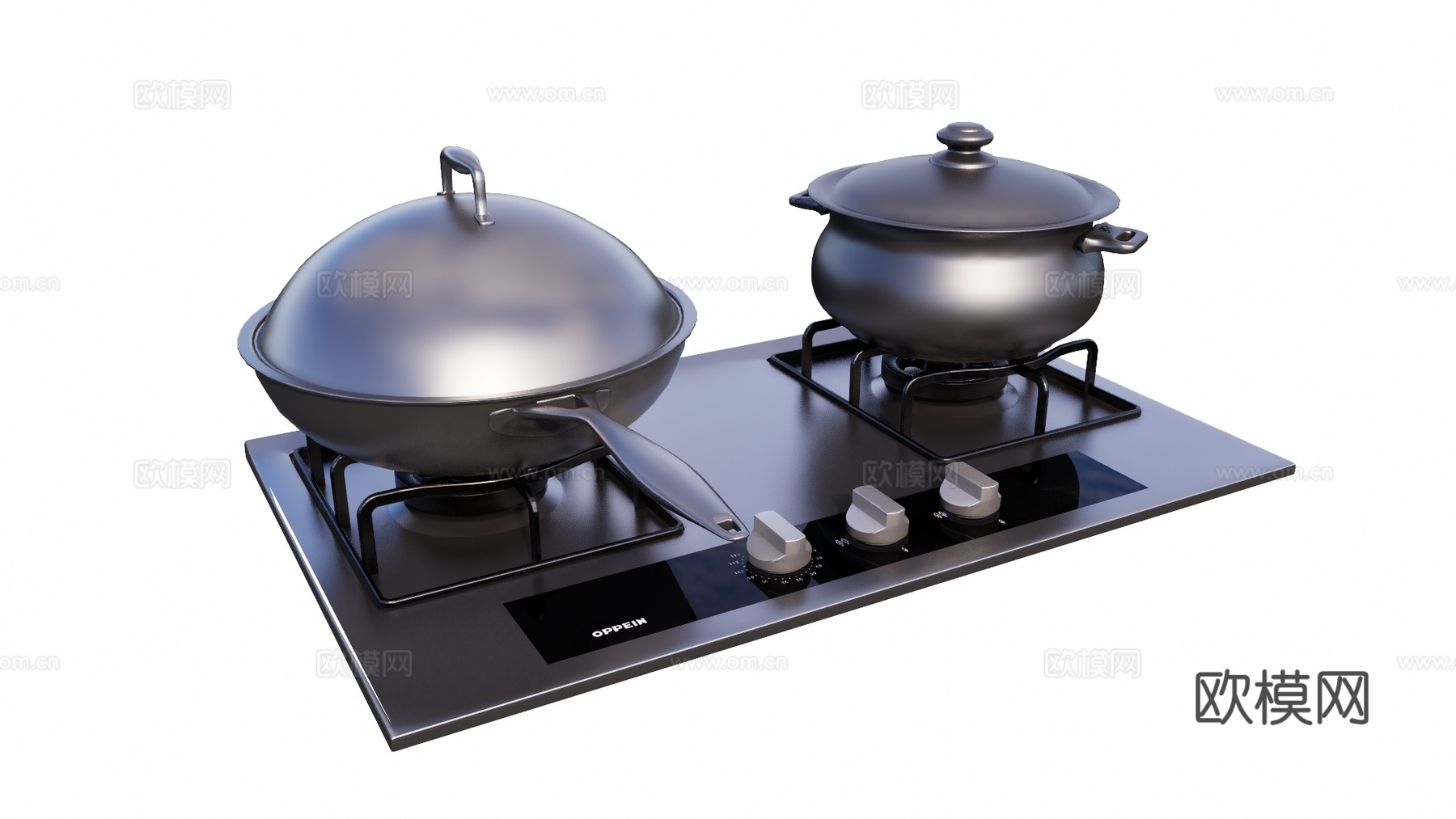 现代锅具灶台厨房器具su模型下载
