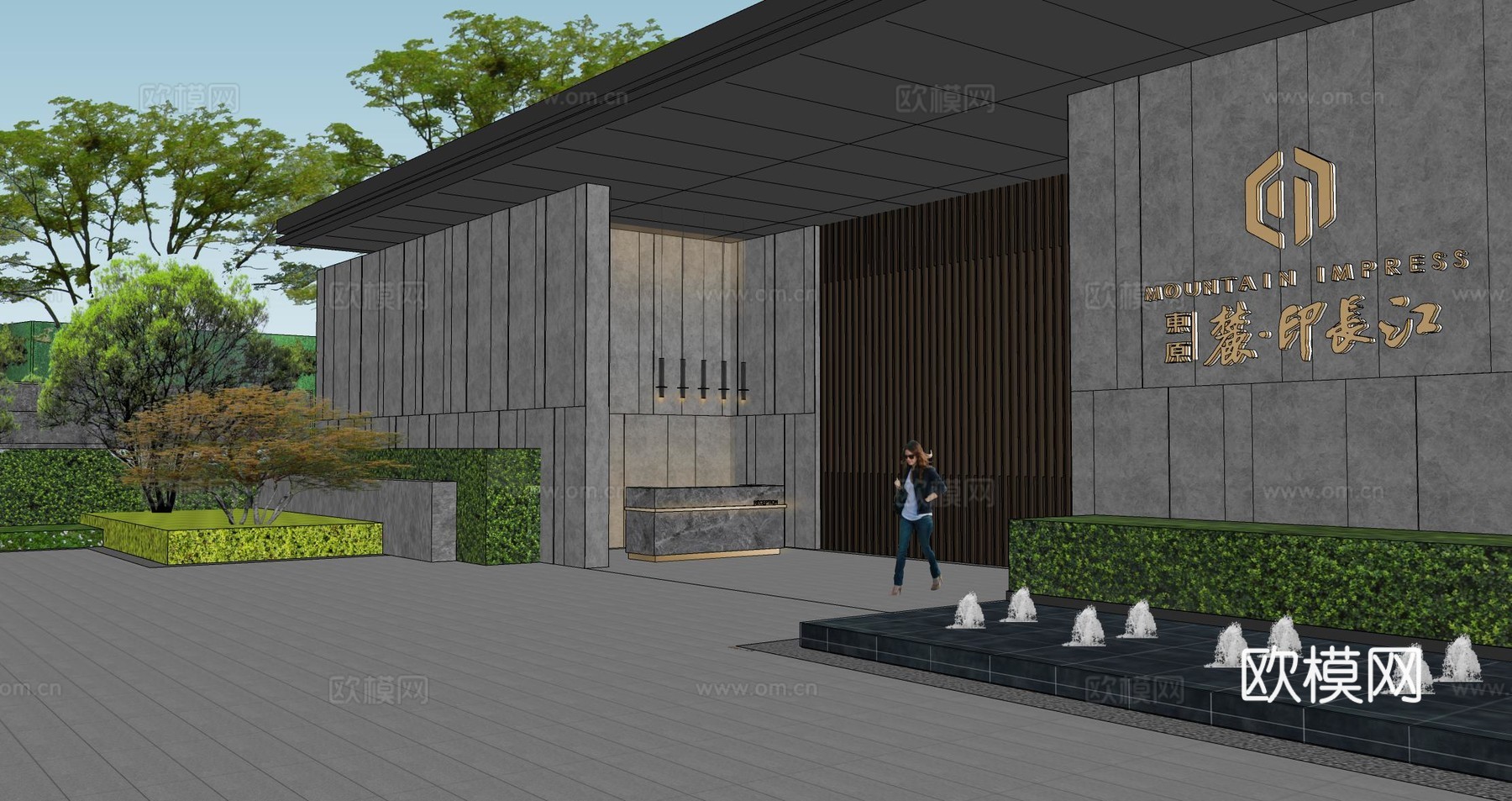 现代展示区 小区门头景观su模型下载