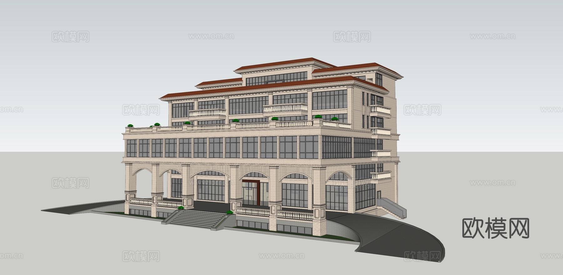 欧式办公楼建筑外观su模型下载