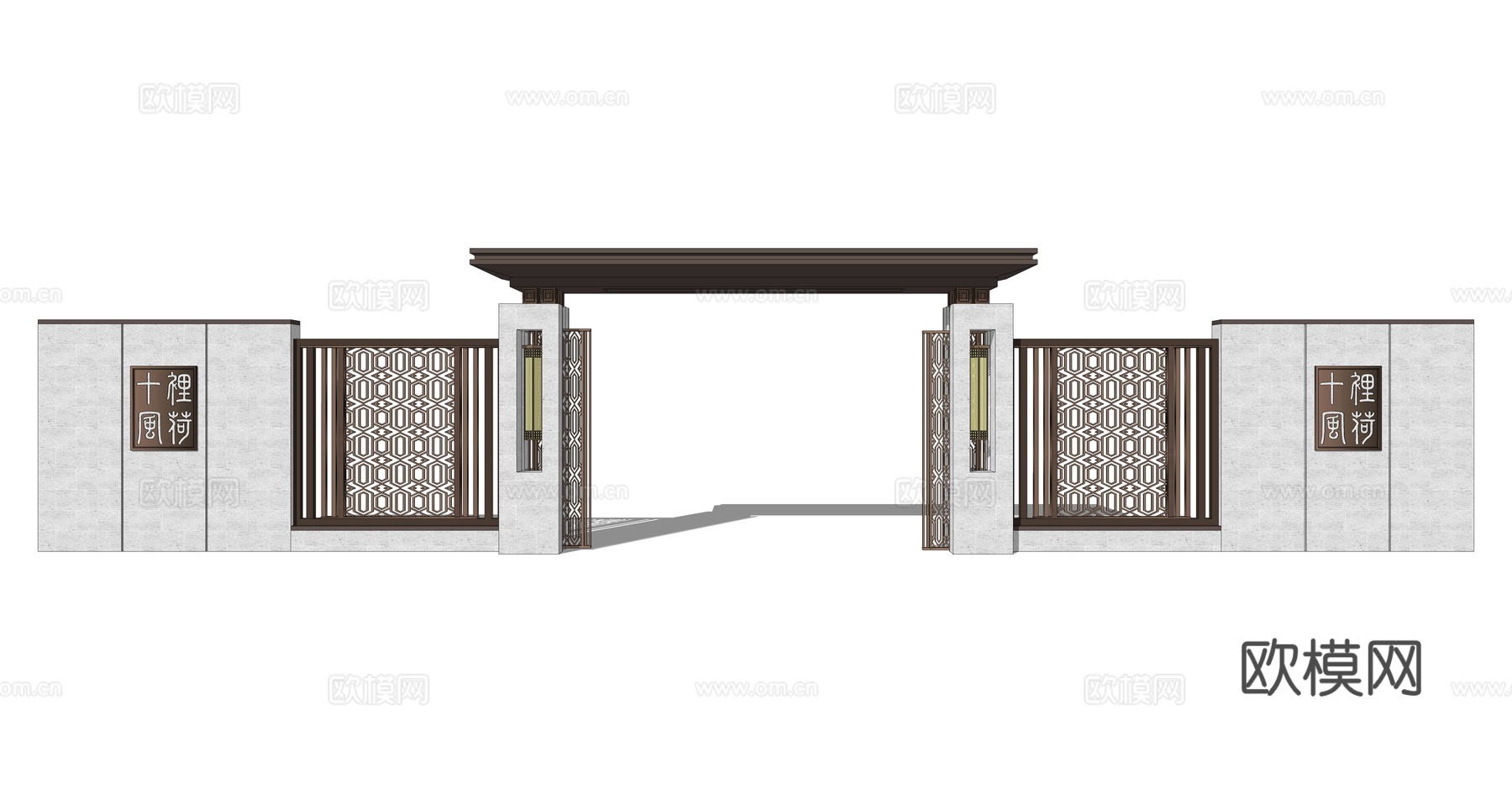新中式庭院门su模型下载
