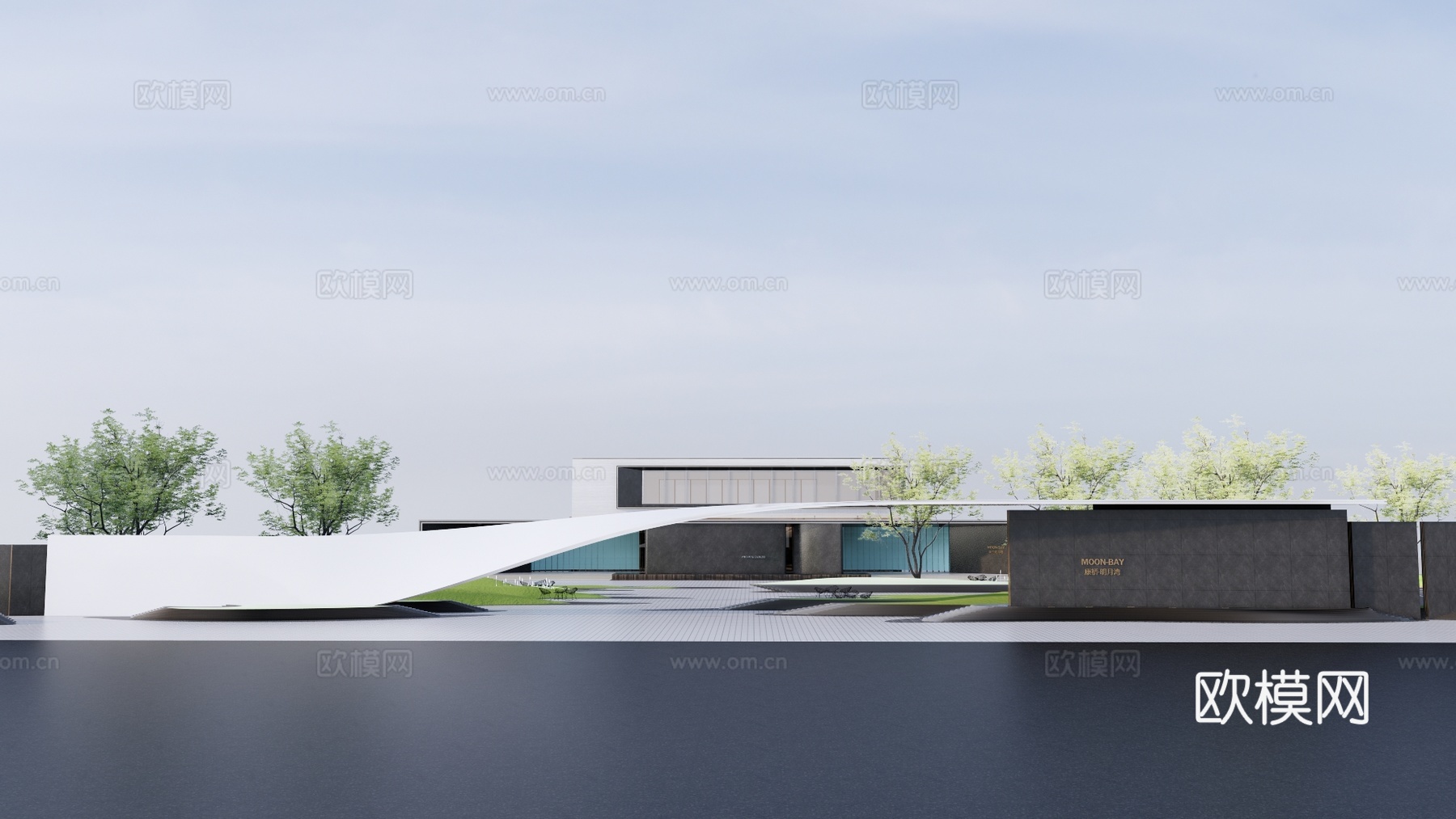 现代售楼处建筑外观su模型下载