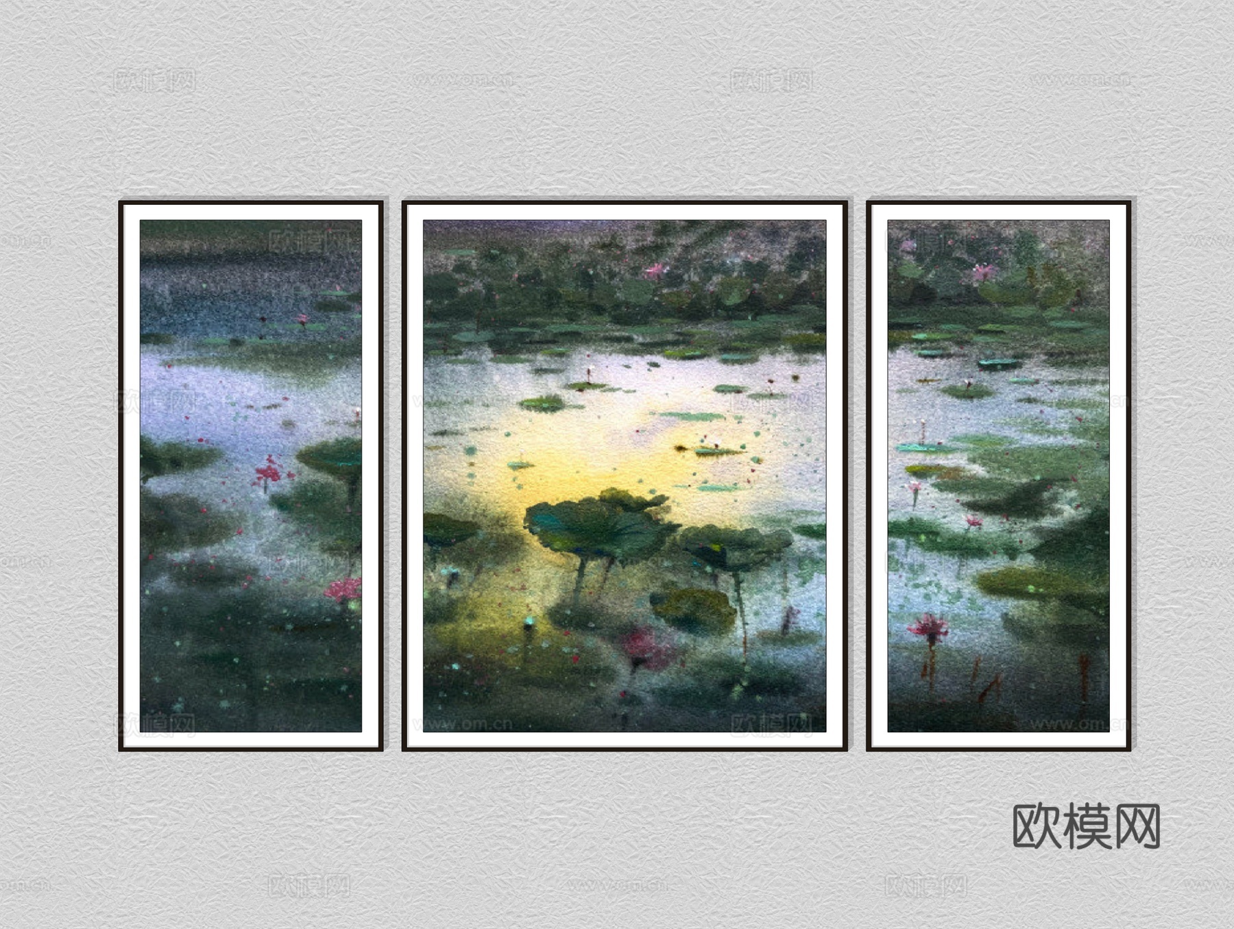 现代朦胧荷花装饰画su模型下载