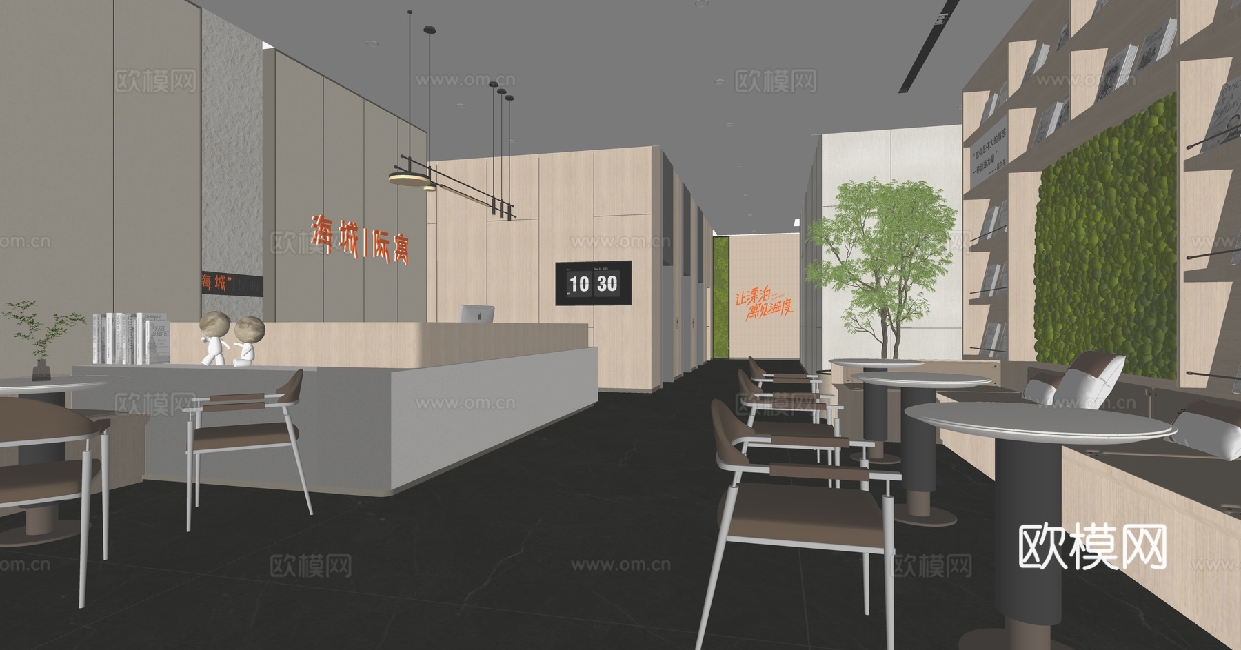 现代公寓入口大厅 前台接待su模型下载