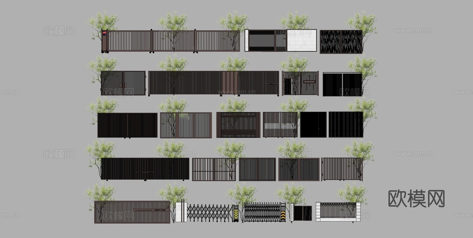 现代居住区大门子母门推拉门SU模型下载