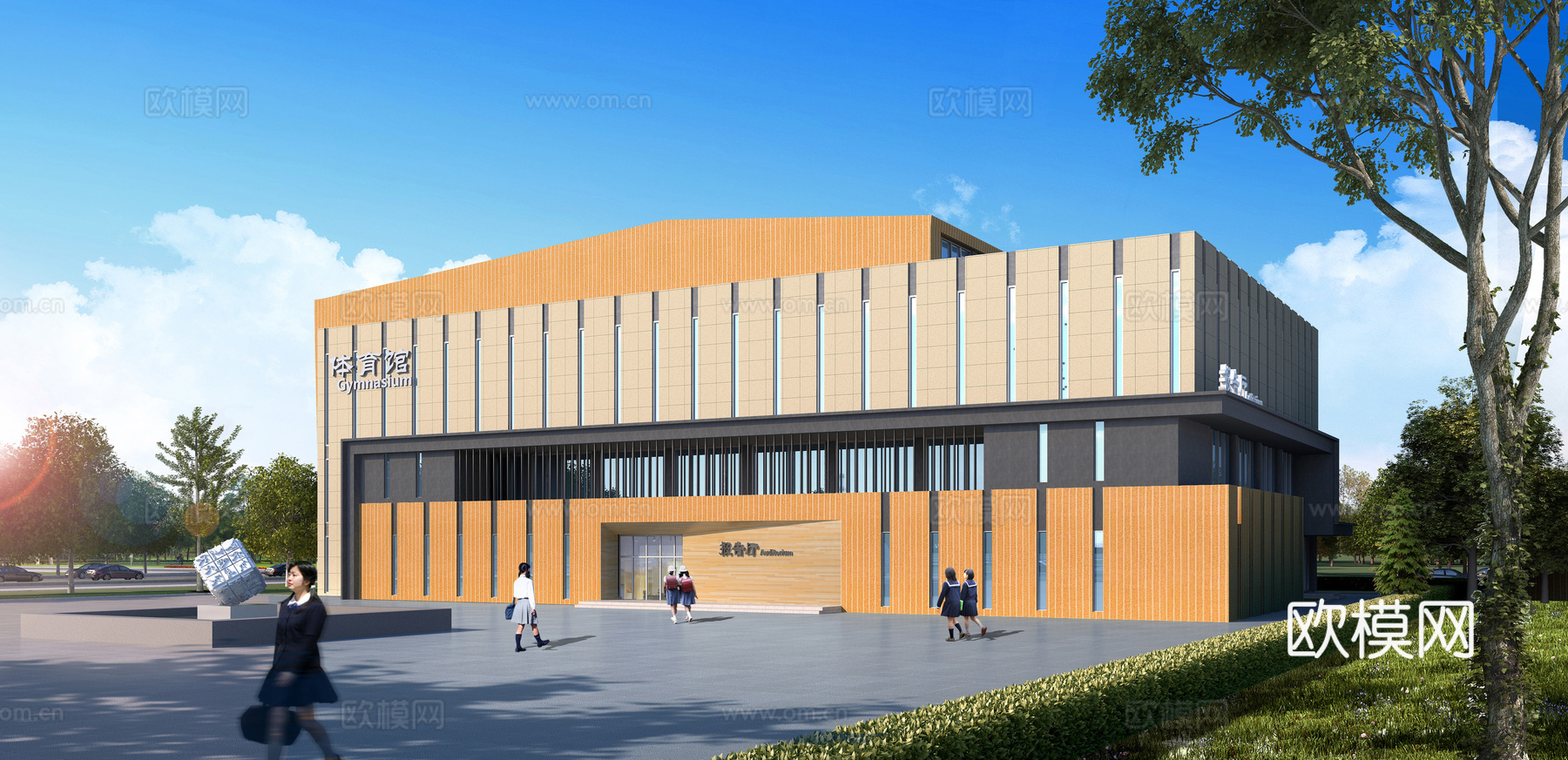 现代学校体育馆建筑外观su模型下载