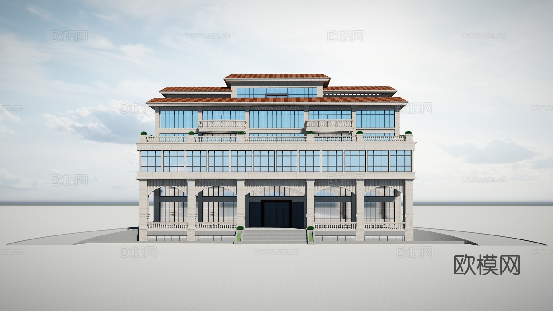欧式办公楼建筑外观su模型下载