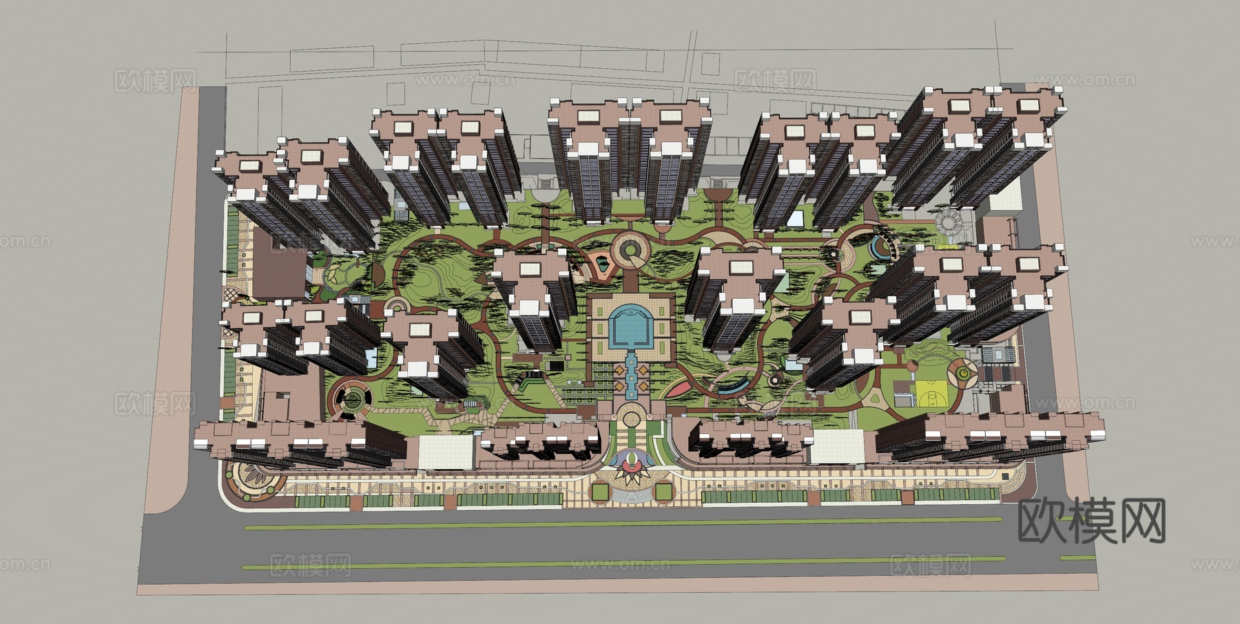 现代住宅小区建筑外观su模型下载