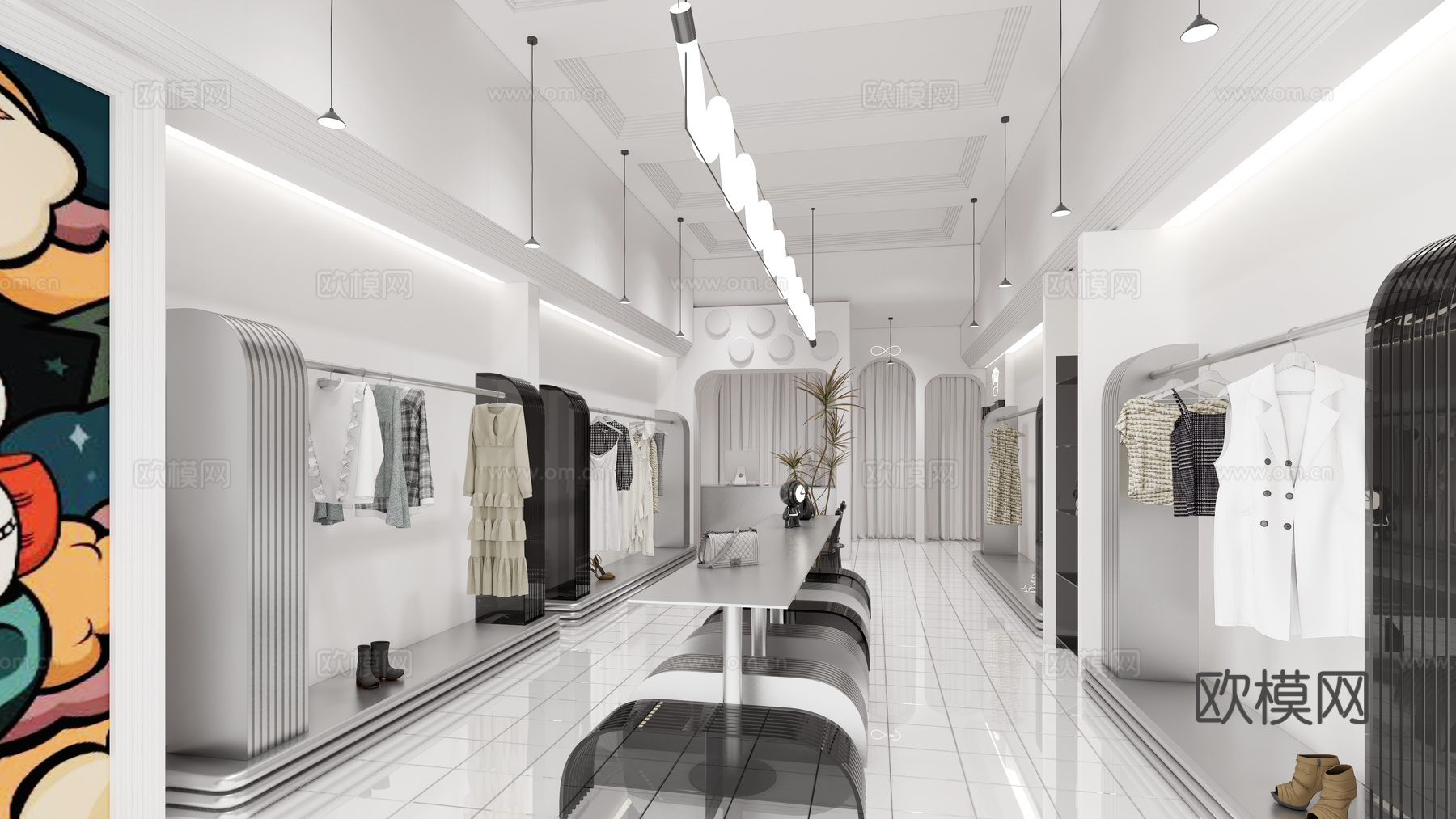 现代服装店su模型下载