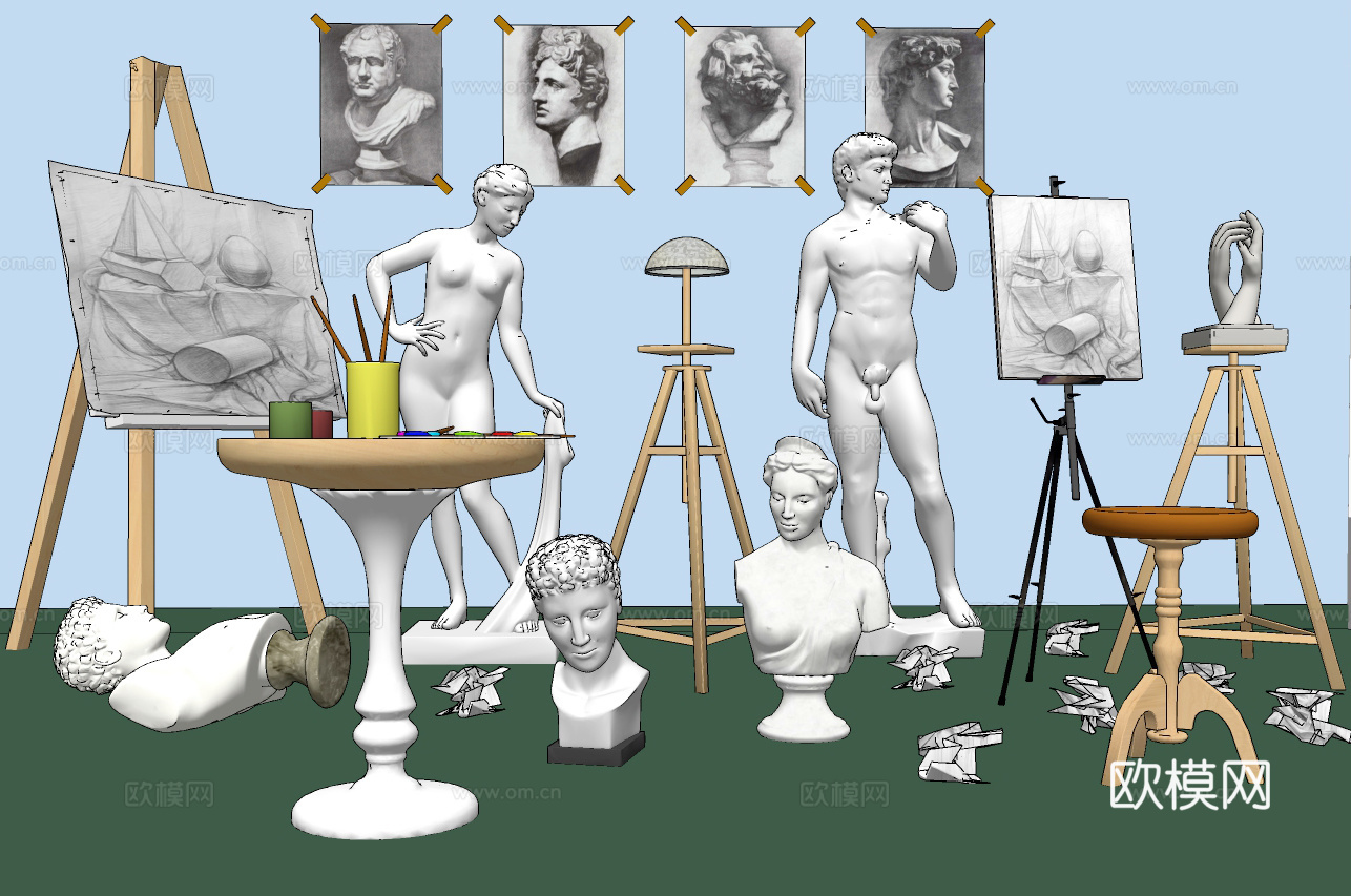现代素描美术画架su模型下载