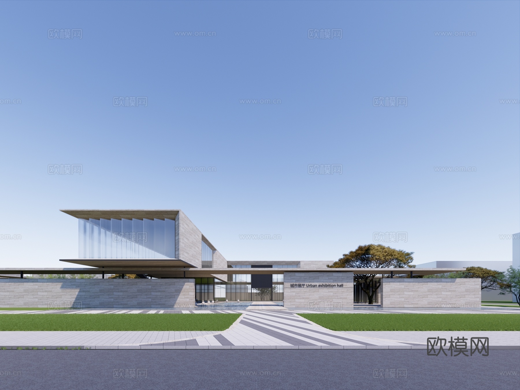 现代售楼处建筑外观su模型下载